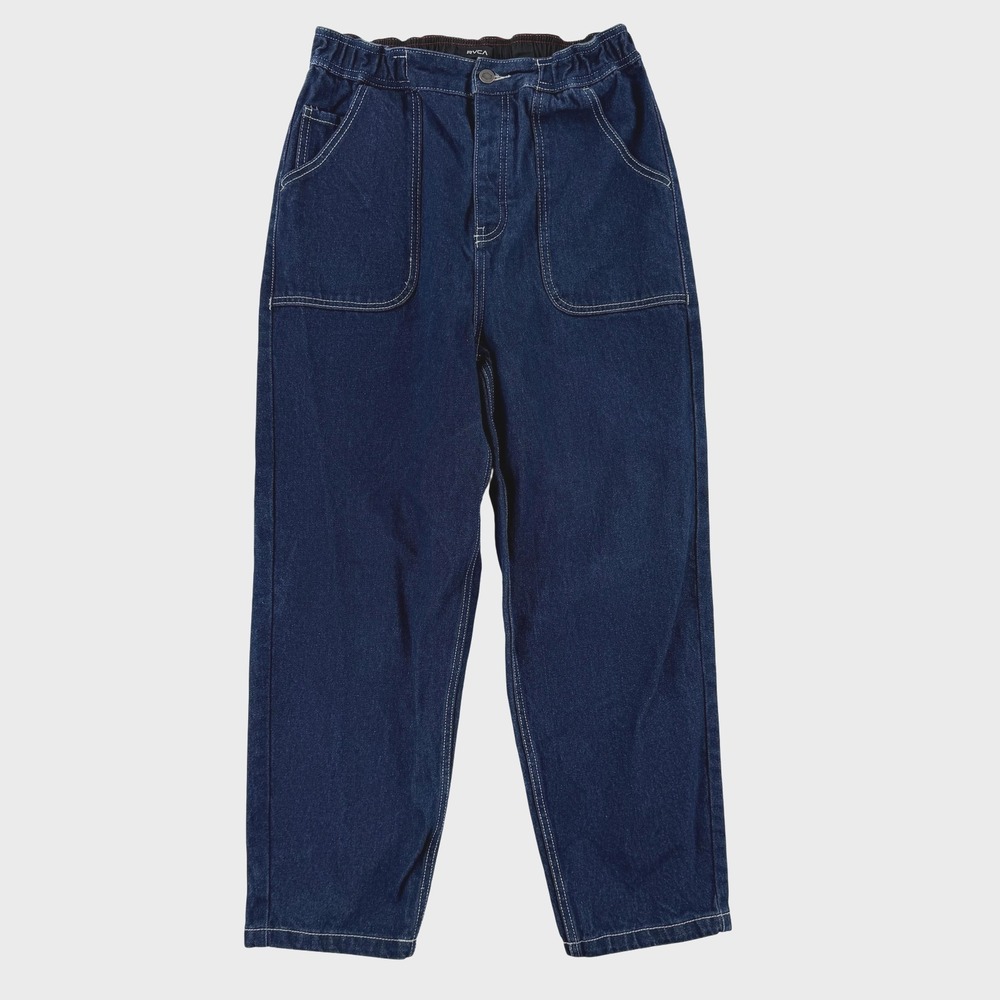 RVCA Jeans Mens Medium Blue Relaxed Tapered Elastic‎ Straight Denim Pants Y2K